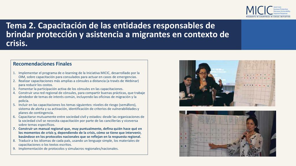 Tema 2. Capacitación de las entidades responsables de brindar protección y asistencia a migrantes en contexto de crisis.