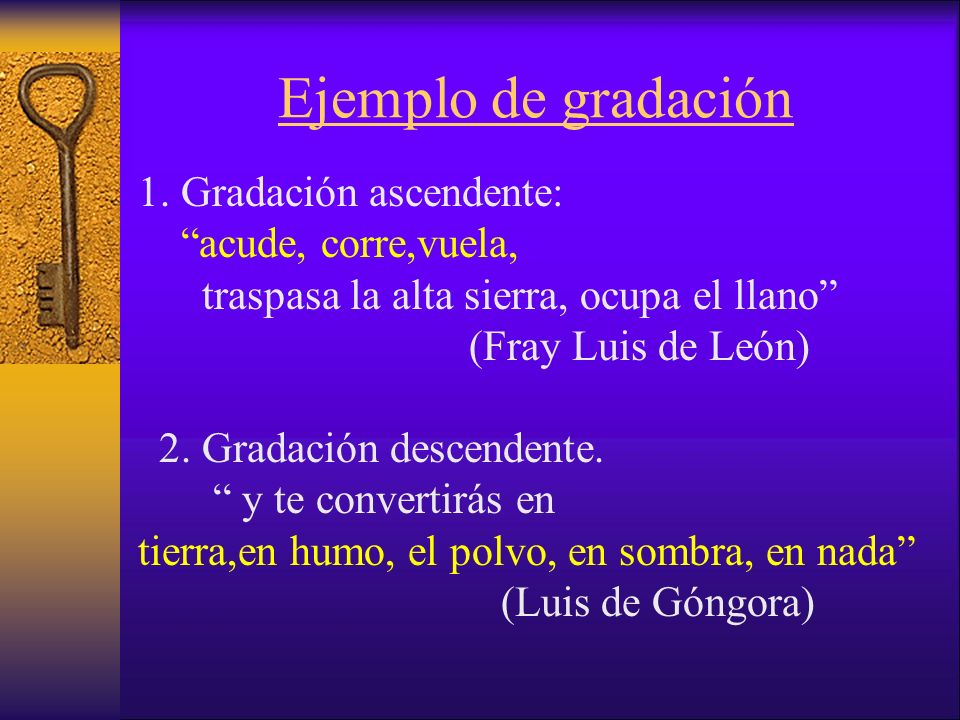 Ejemplo de gradación 1. Gradación ascendente: acude, corre,vuela,