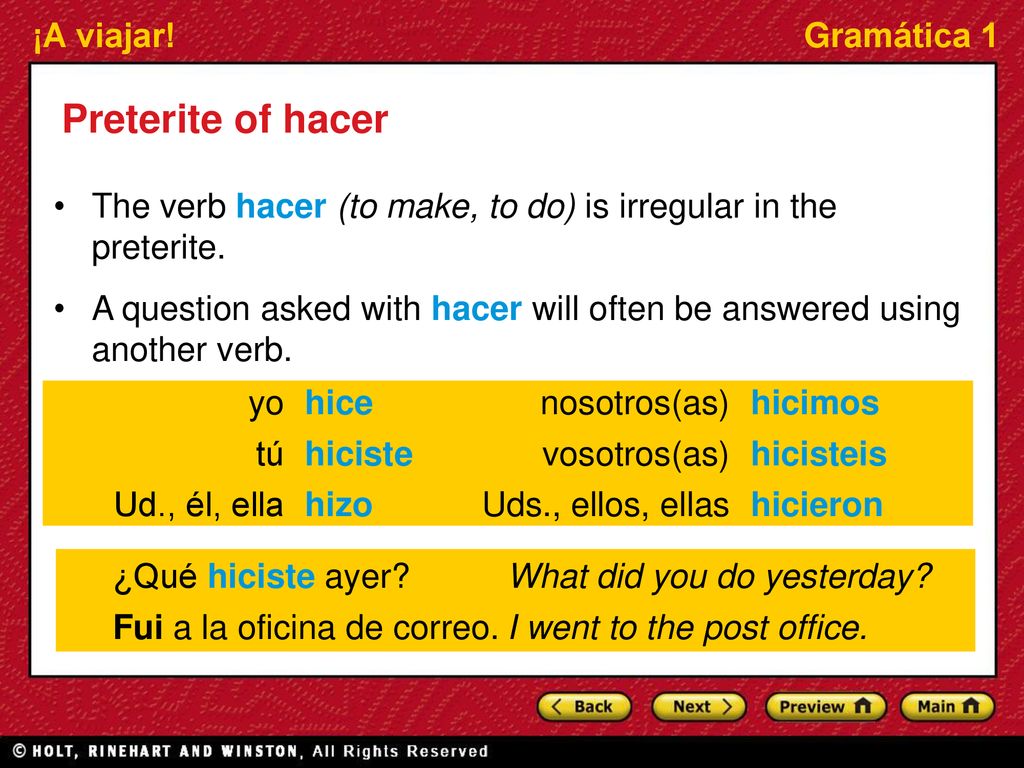 Preterite of hacer Preview Preterite of hacer - ppt descargar