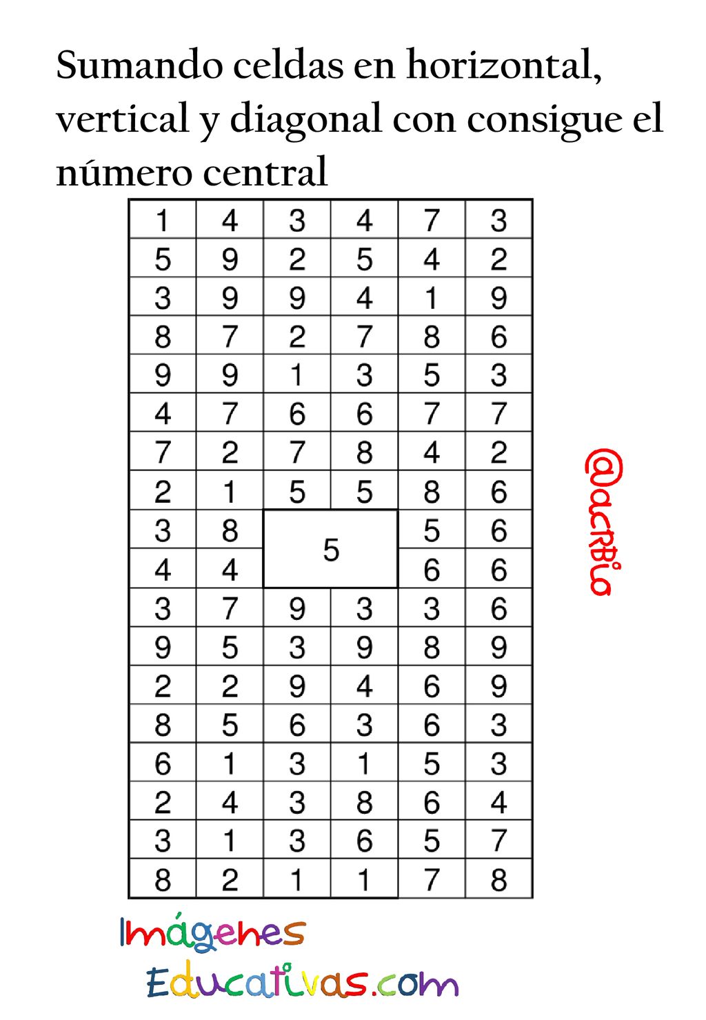 Sumando celdas en horizontal, vertical y diagonal con consigue el número central