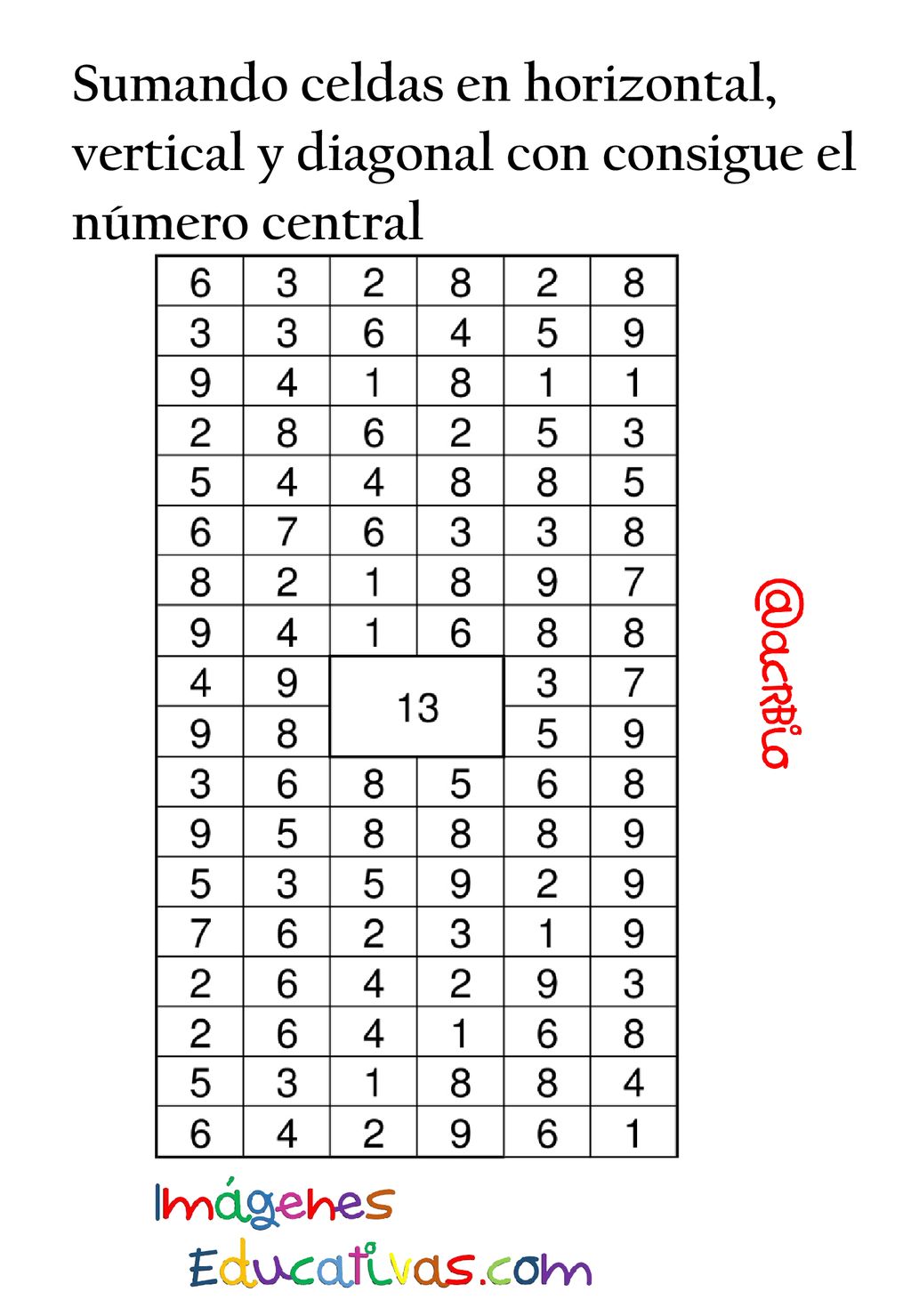Sumando celdas en horizontal, vertical y diagonal con consigue el número central