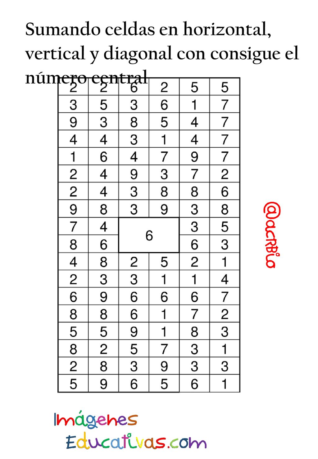 Sumando celdas en horizontal, vertical y diagonal con consigue el número central