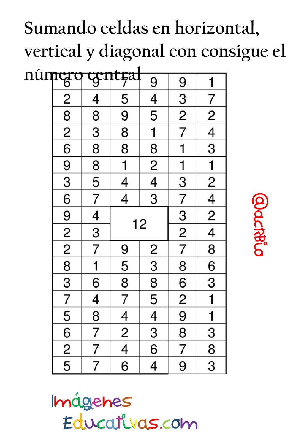 Sumando celdas en horizontal, vertical y diagonal con consigue el número central