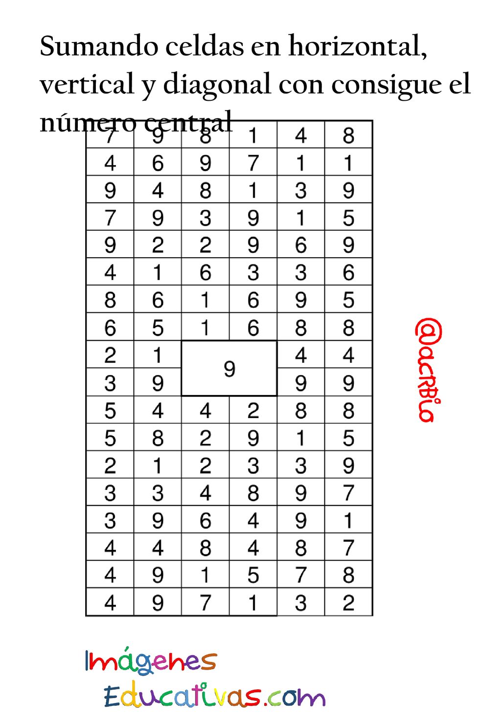 Sumando celdas en horizontal, vertical y diagonal con consigue el número central
