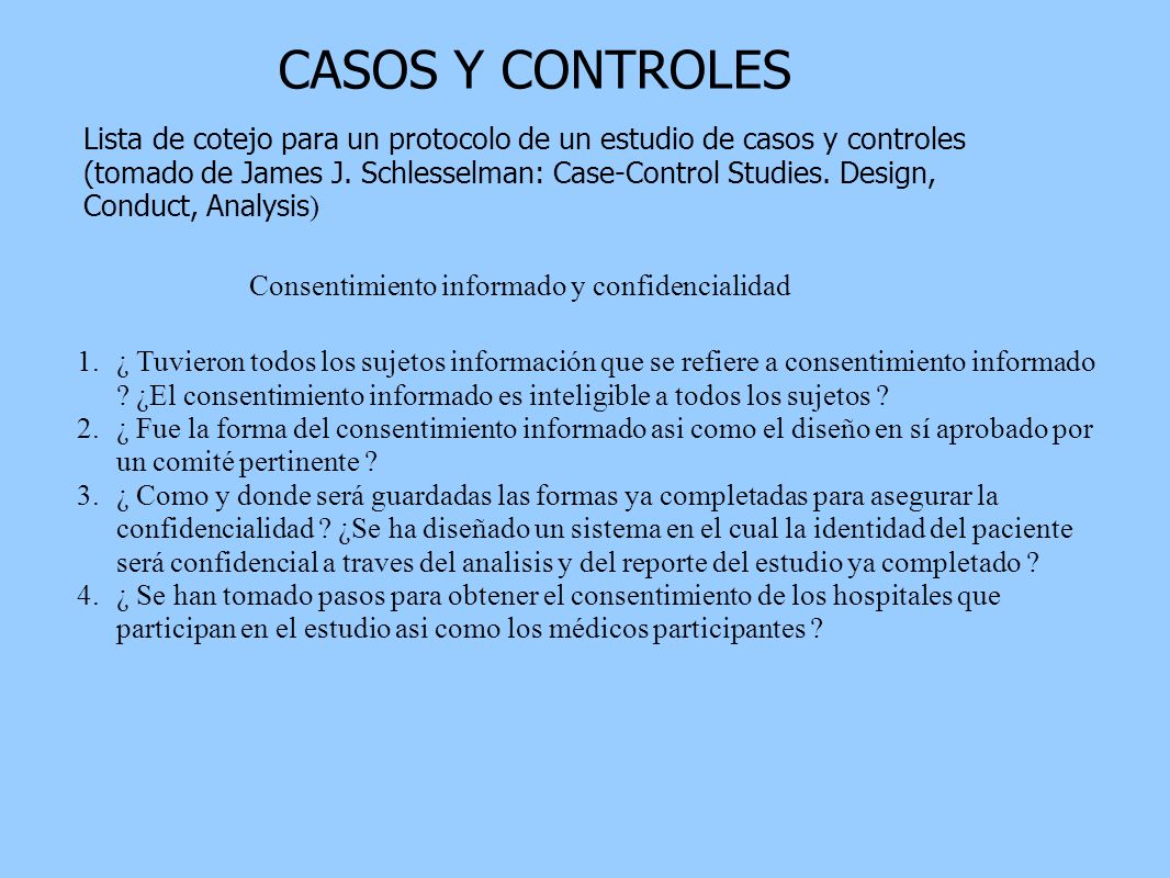 CASOS Y CONTROLES Lista de cotejo para un protocolo de un estudio de casos y controles.