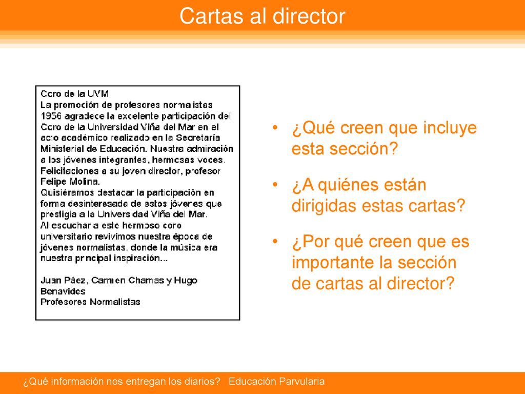 Cartas al director ¿Qué creen que incluye esta sección