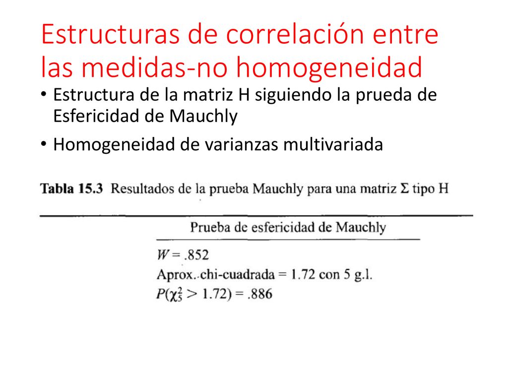 Estructuras de correlación entre las medidas-no homogeneidad