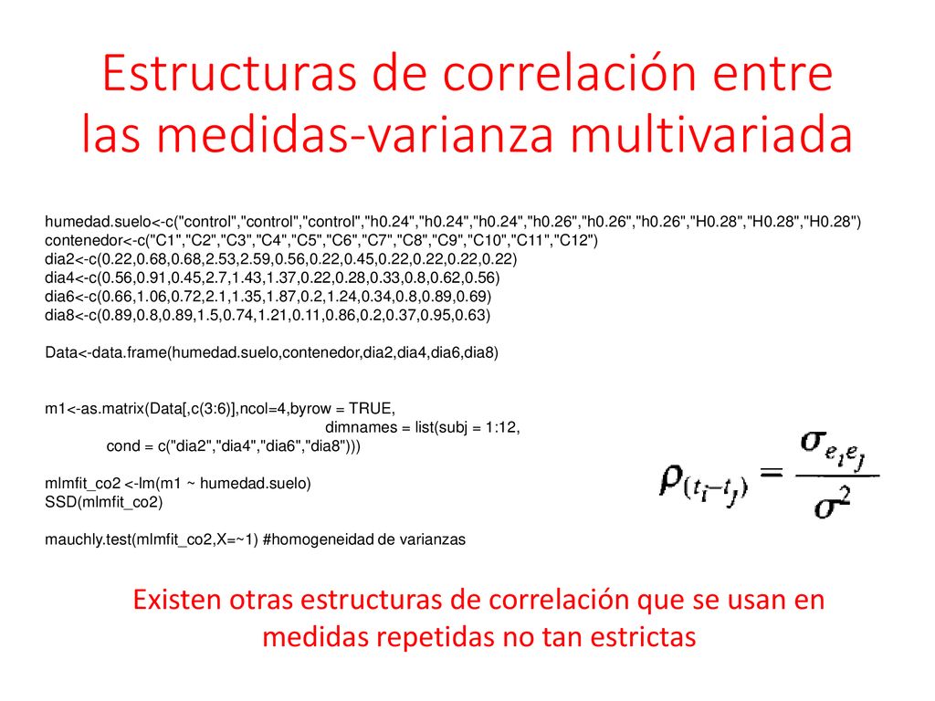 Estructuras de correlación entre las medidas-varianza multivariada