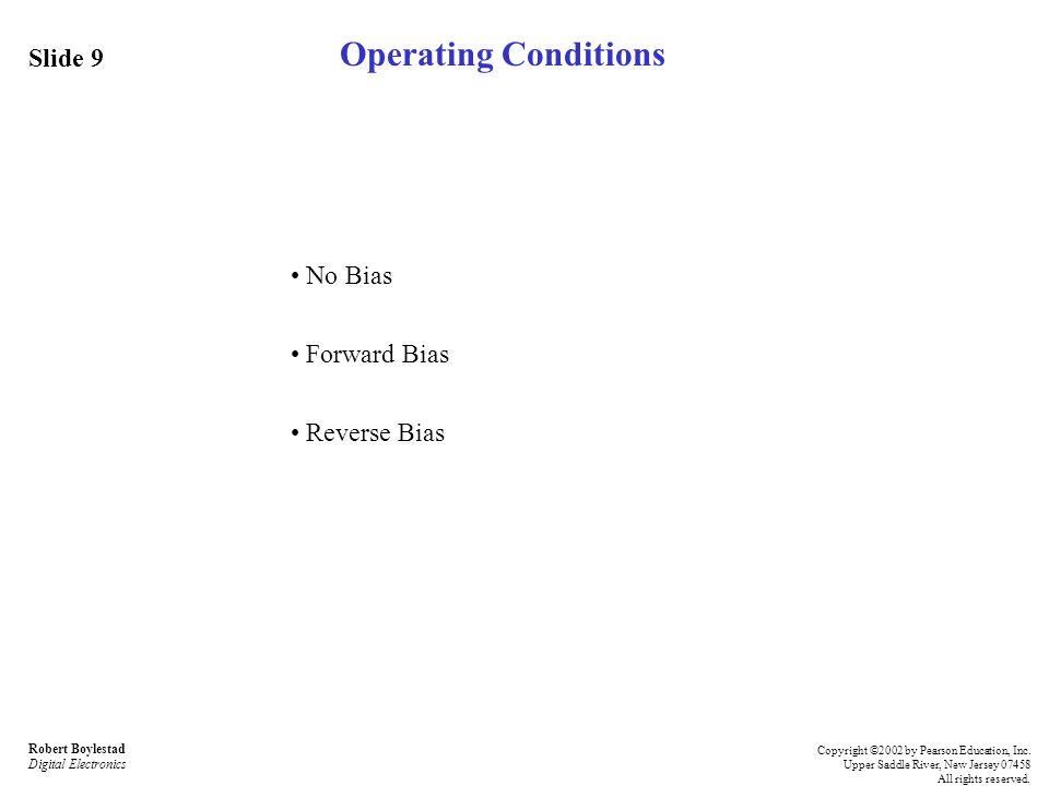 Operating Conditions Slide 9 • No Bias • Forward Bias • Reverse Bias