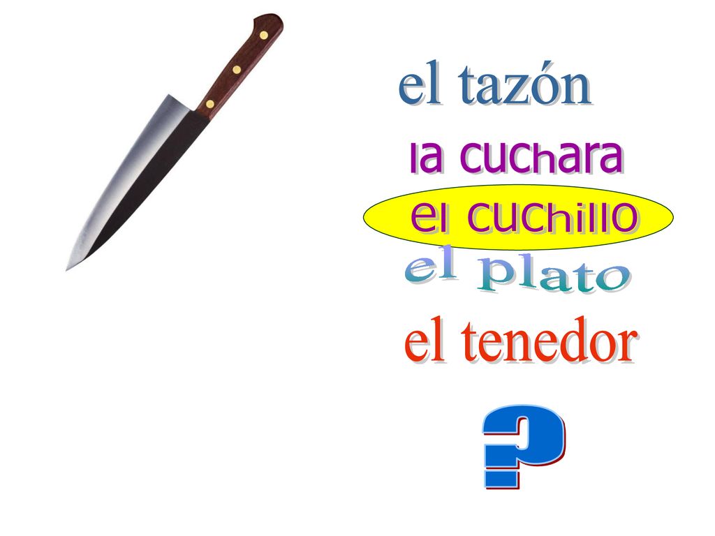 el tazón la cuchara el cuchillo el plato el tenedor