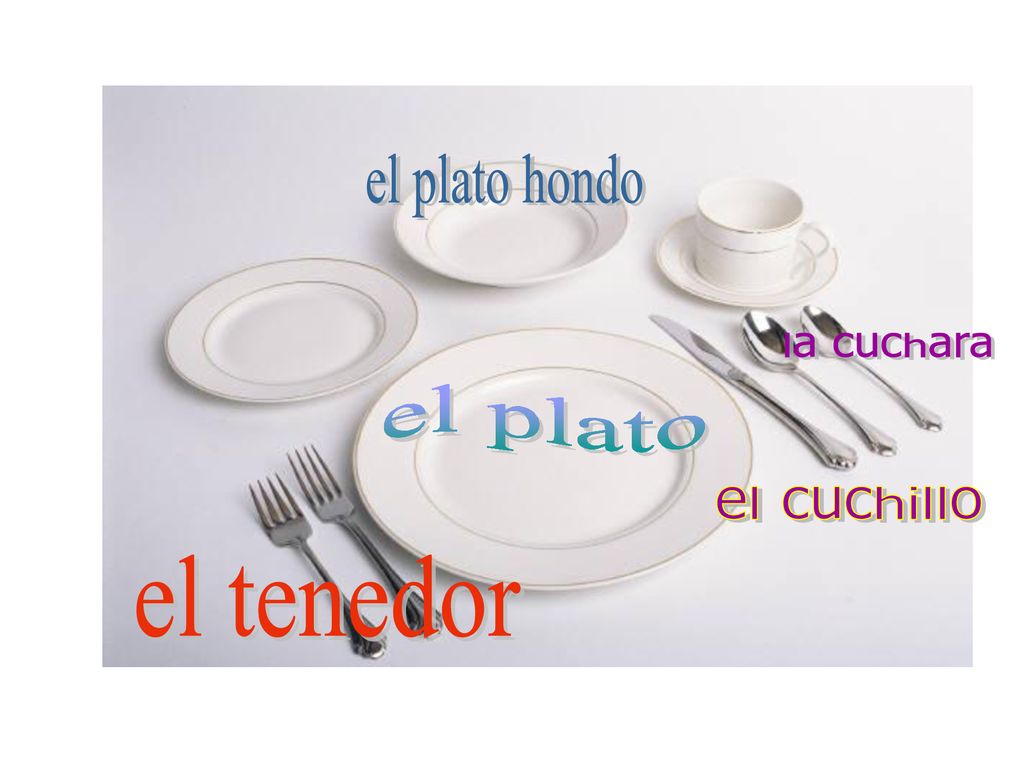 el plato hondo la cuchara el plato el cuchillo el tenedor