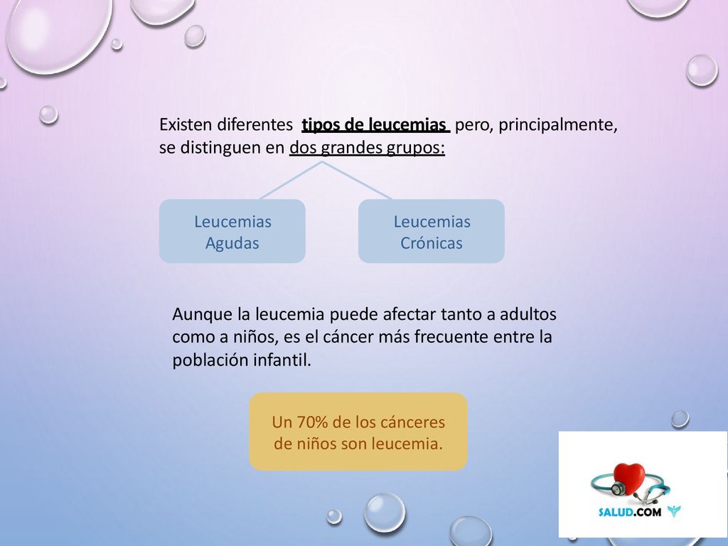 Existen diferentes tipos de leucemias pero, principalmente,