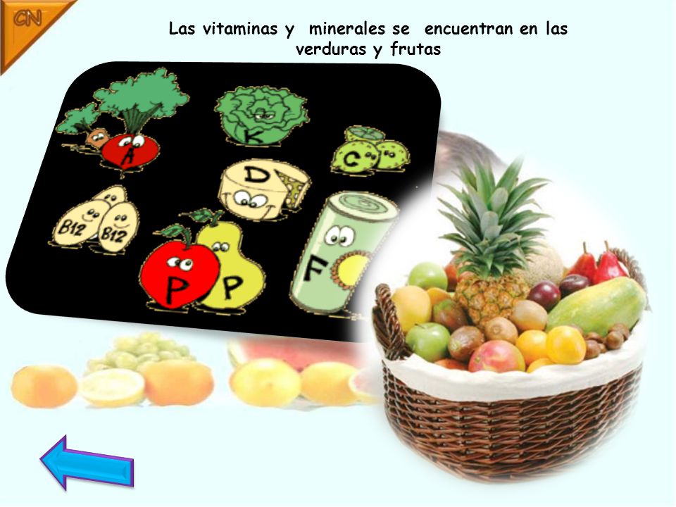Las vitaminas y minerales se encuentran en las verduras y frutas