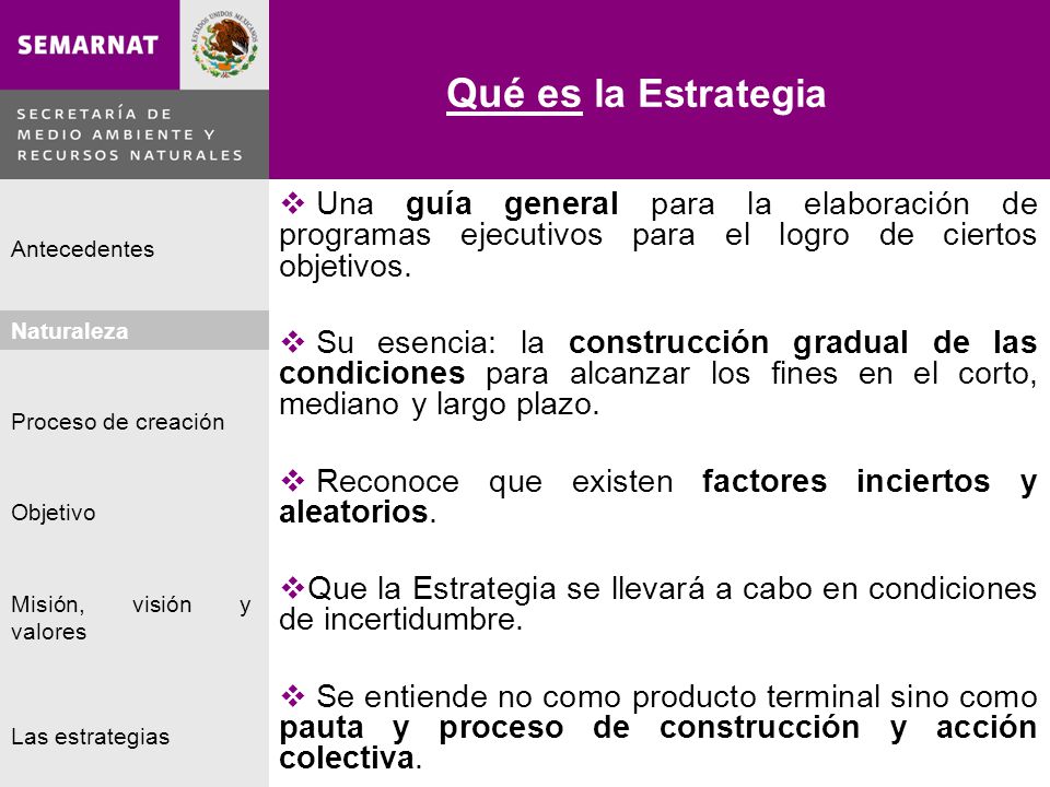 Qué es la Estrategia Una guía general para la elaboración de programas ejecutivos para el logro de ciertos objetivos.