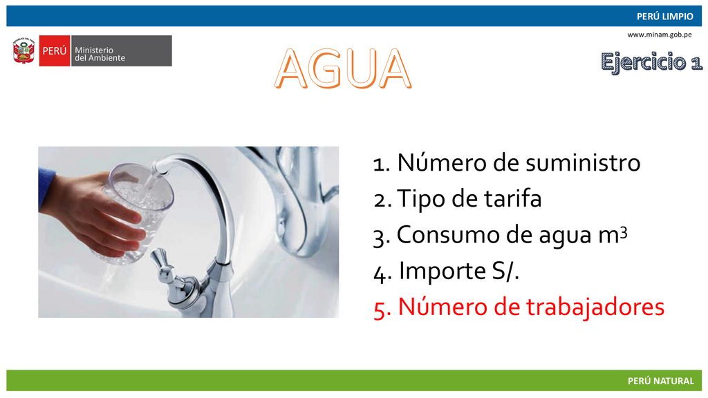 AGUA 1. Número de suministro 2. Tipo de tarifa 3. Consumo de agua m3