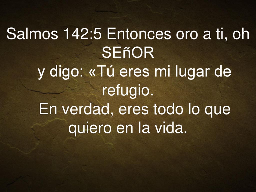 Salmos 142:5 Entonces oro a ti, oh SEñOR y digo: «Tú eres mi lugar de refugio.