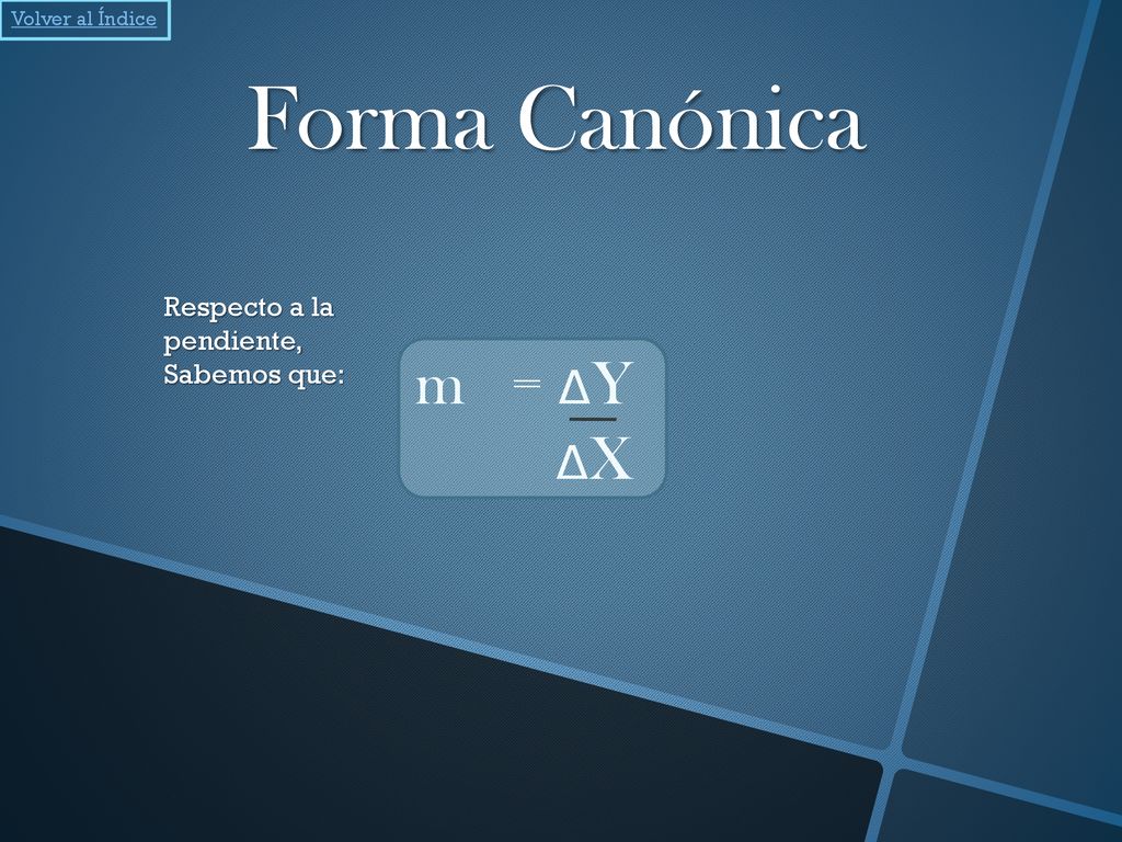 Forma Canónica m = ∆Y ∆X Respecto a la pendiente, Sabemos que: