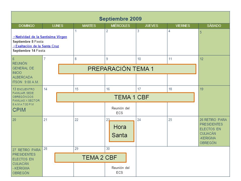 PREPARACIÓN TEMA 1 TEMA 1 CBF Hora Santa TEMA 2 CBF Septiembre 2009