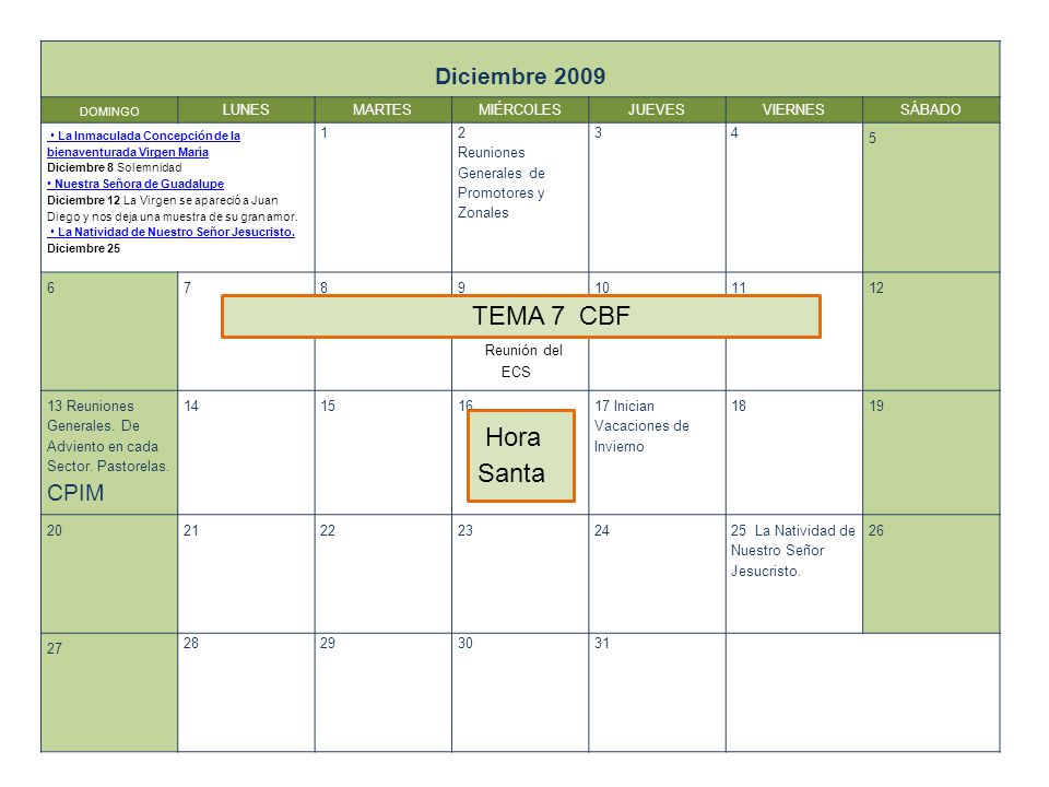 TEMA 7 CBF Hora Santa Diciembre 2009 CPIM LUNES MARTES MIÉRCOLES