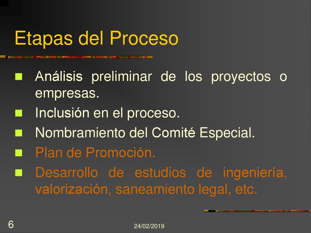 Etapas del Proceso Análisis preliminar de los proyectos o empresas.
