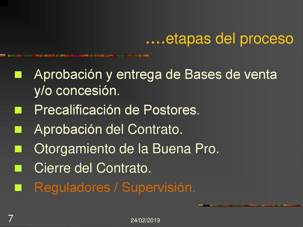 ....etapas del proceso Aprobación y entrega de Bases de venta y/o concesión. Precalificación de Postores.