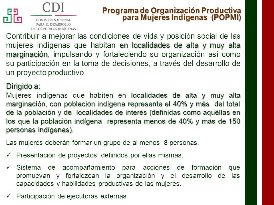 Programa de Organización Productiva para Mujeres Indígenas (POPMI)