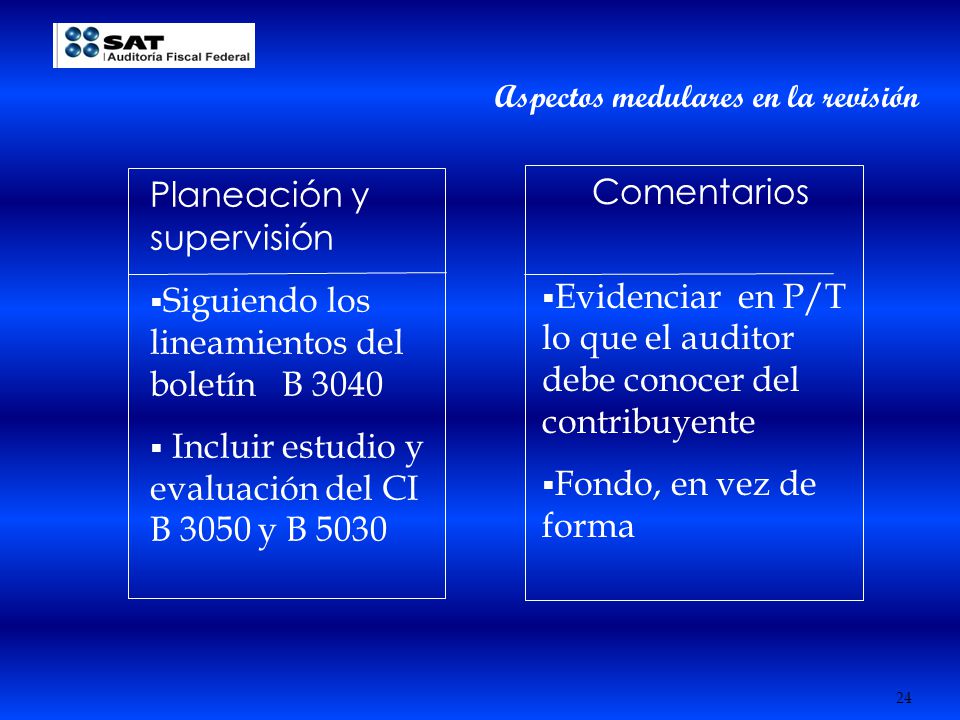 Planeación y supervisión Siguiendo los lineamientos del boletín B 3040