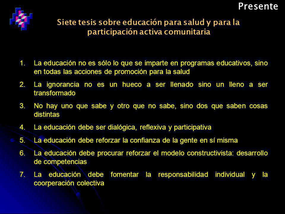 Presente Siete tesis sobre educación para salud y para la participación activa comunitaria.
