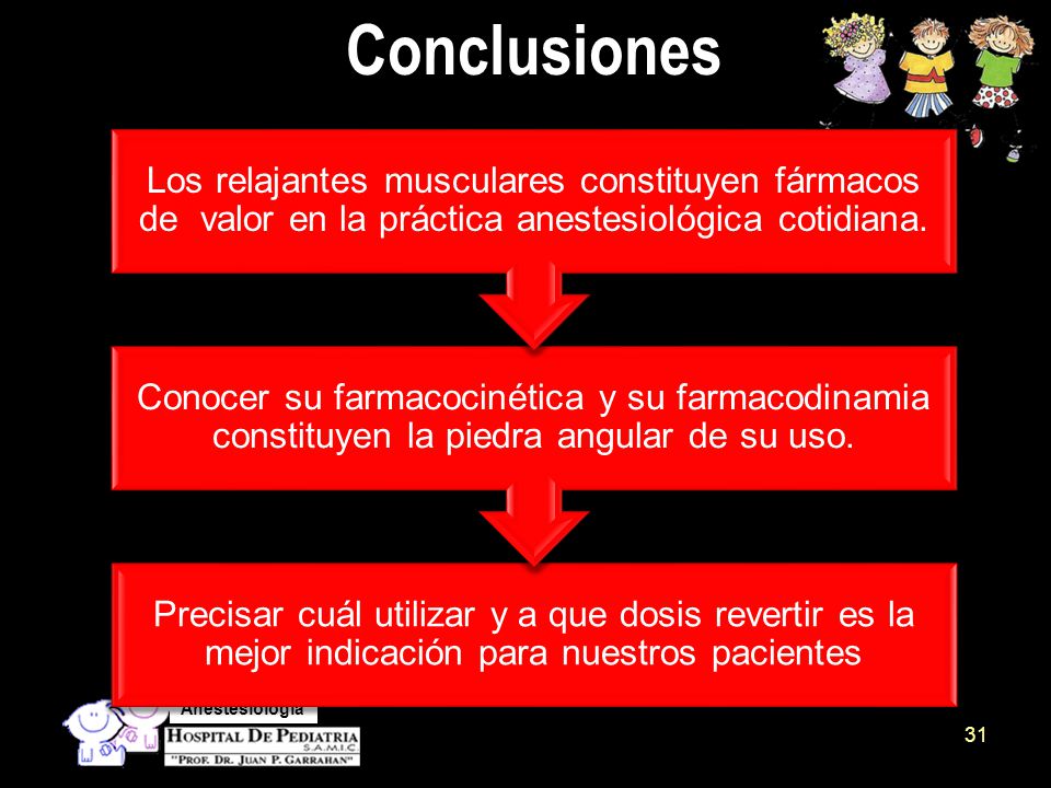Conclusiones Los relajantes musculares constituyen fármacos de valor en la práctica anestesiológica cotidiana.