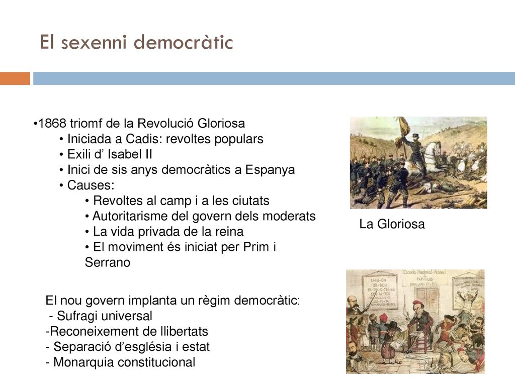 El sexenni democràtic 1868 triomf de la Revolució Gloriosa