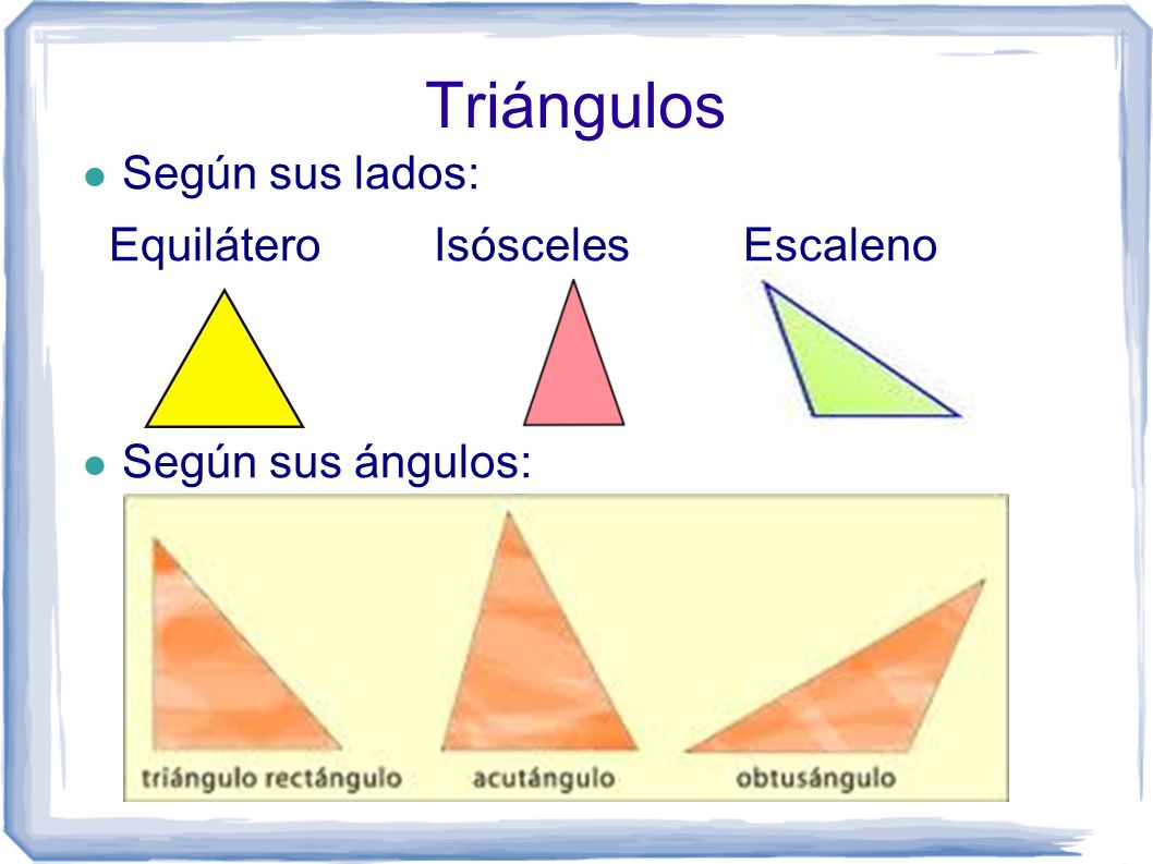 Triángulos Según sus lados: Equilátero Isósceles Escaleno
