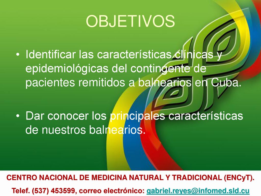OBJETIVOS Identificar las características clínicas y epidemiológicas del contingente de pacientes remitidos a balnearios en Cuba.