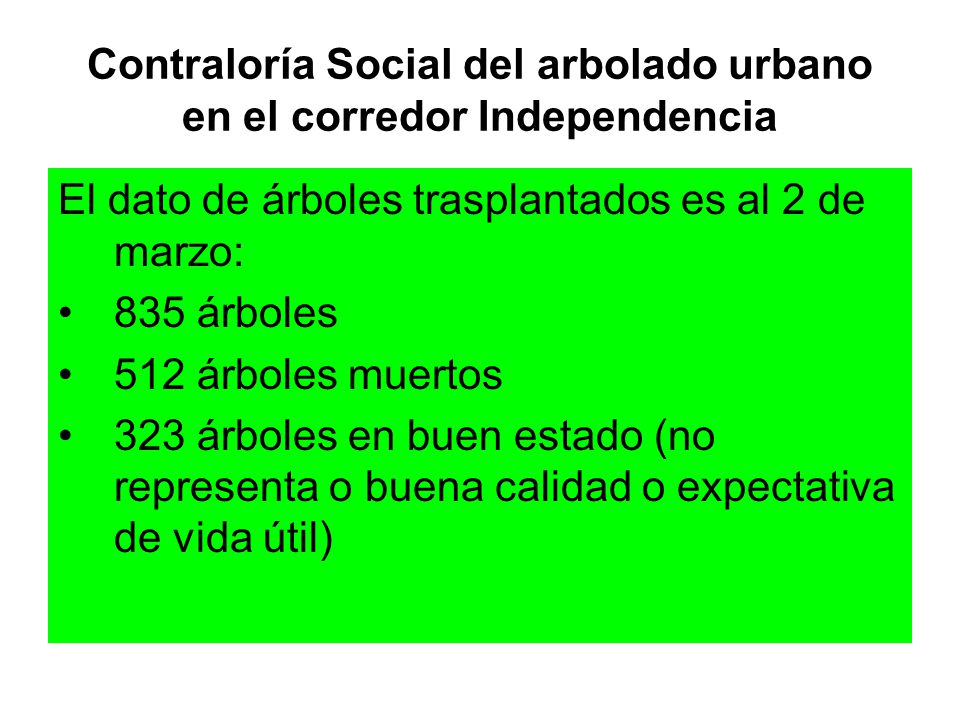 Contraloría Social del arbolado urbano en el corredor Independencia
