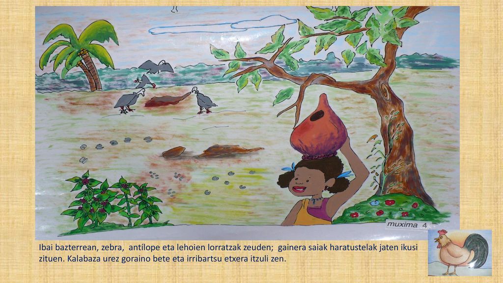 Ibai bazterrean, zebra, antílope eta lehoien lorratzak zeuden; gainera saiak haratustelak jaten ikusi zituen.
