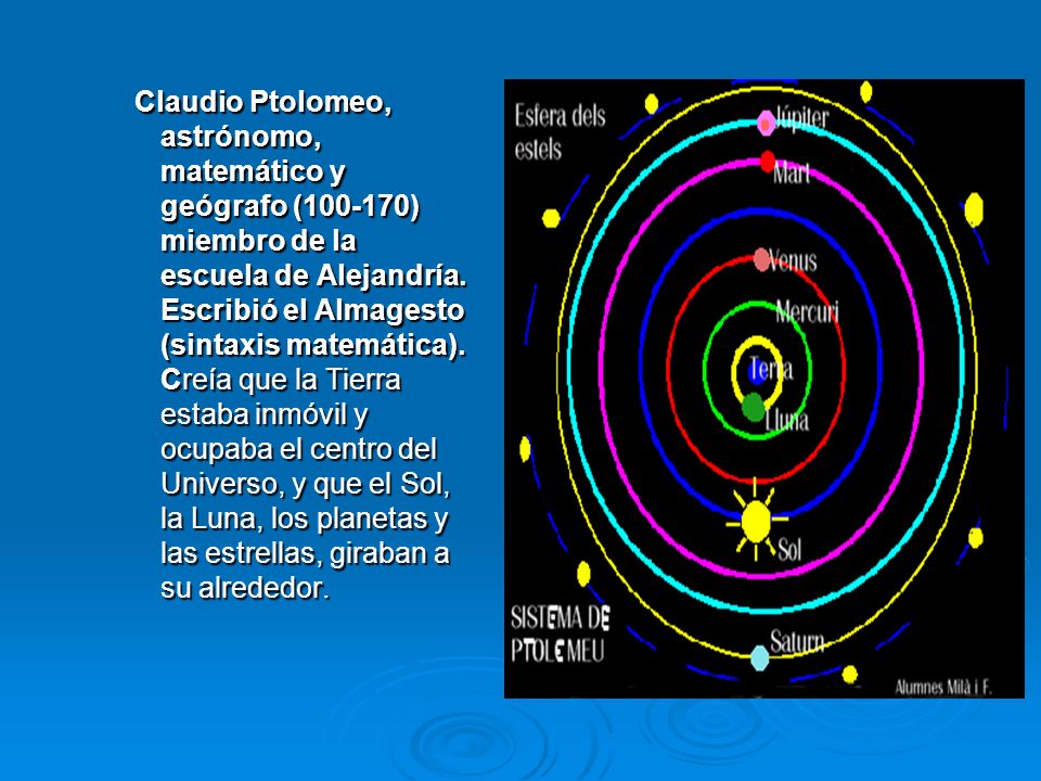 Claudio Ptolomeo, astrónomo, matemático y geógrafo ( ) miembro de la escuela de Alejandría.