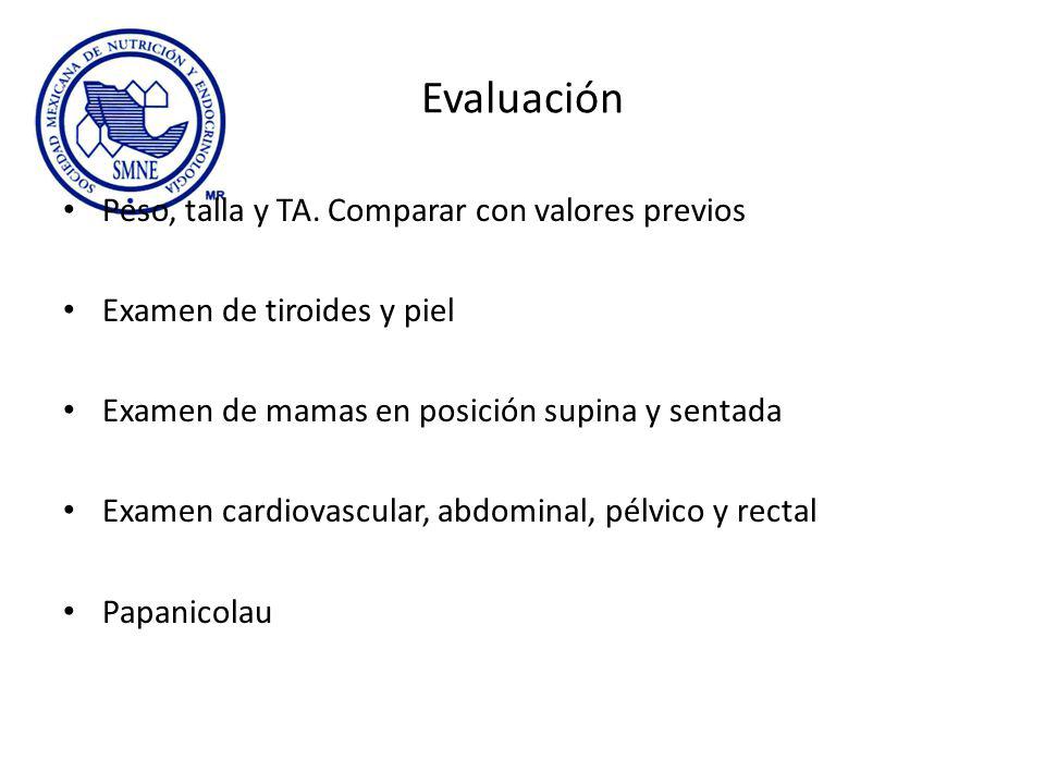 Evaluación Peso, talla y TA. Comparar con valores previos