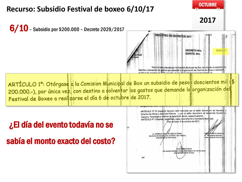 ¿El día del evento todavía no se sabía el monto exacto del costo