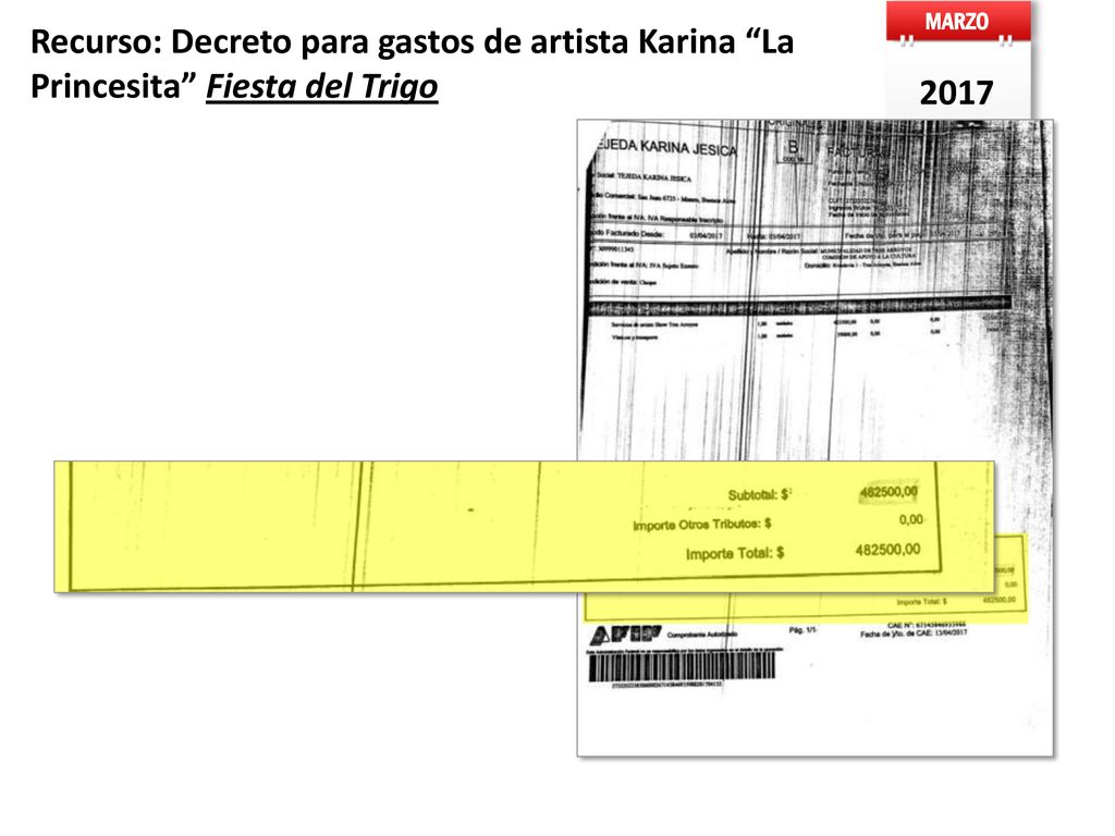 MARZO Recurso: Decreto para gastos de artista Karina La Princesita Fiesta del Trigo 2017