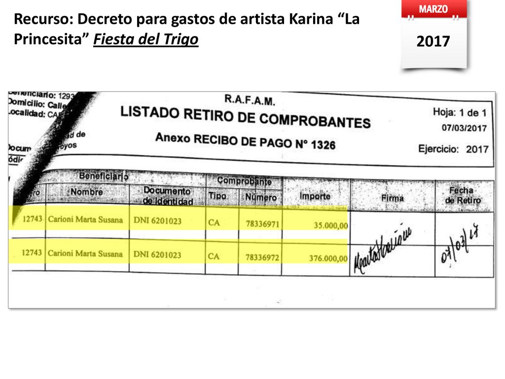 MARZO 2017 Recurso: Decreto para gastos de artista Karina La Princesita Fiesta del Trigo