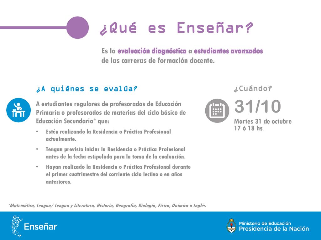 ¿Qué es Enseñar Es la evaluación diagnóstica a estudiantes avanzados de las carreras de formación docente.