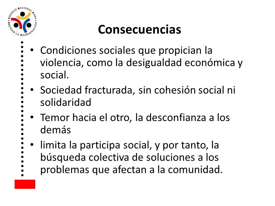 Consecuencias Condiciones sociales que propician la violencia, como la desigualdad económica y social.