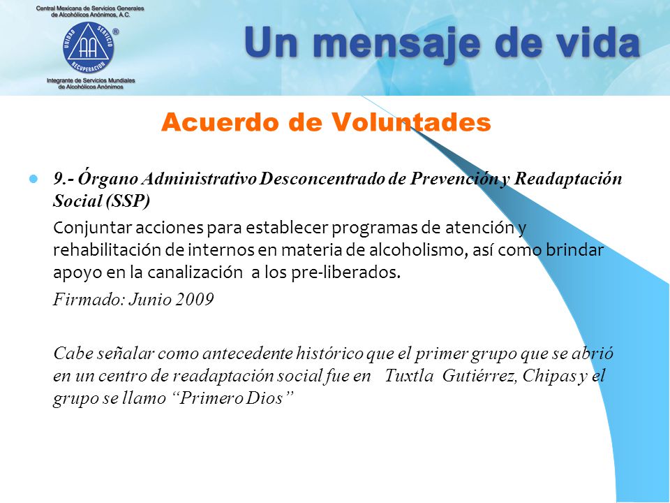 Acuerdo de Voluntades 9.- Órgano Administrativo Desconcentrado de Prevención y Readaptación Social (SSP)