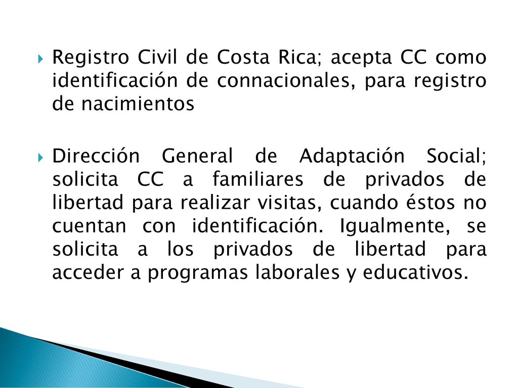 Registro Civil de Costa Rica; acepta CC como identificación de connacionales, para registro de nacimientos