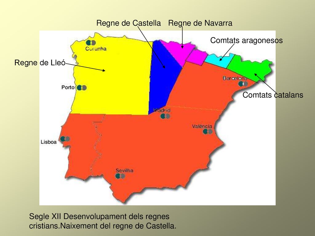Regne de Castella Regne de Navarra. Comtats aragonesos. Regne de Lleó. Comtats catalans.