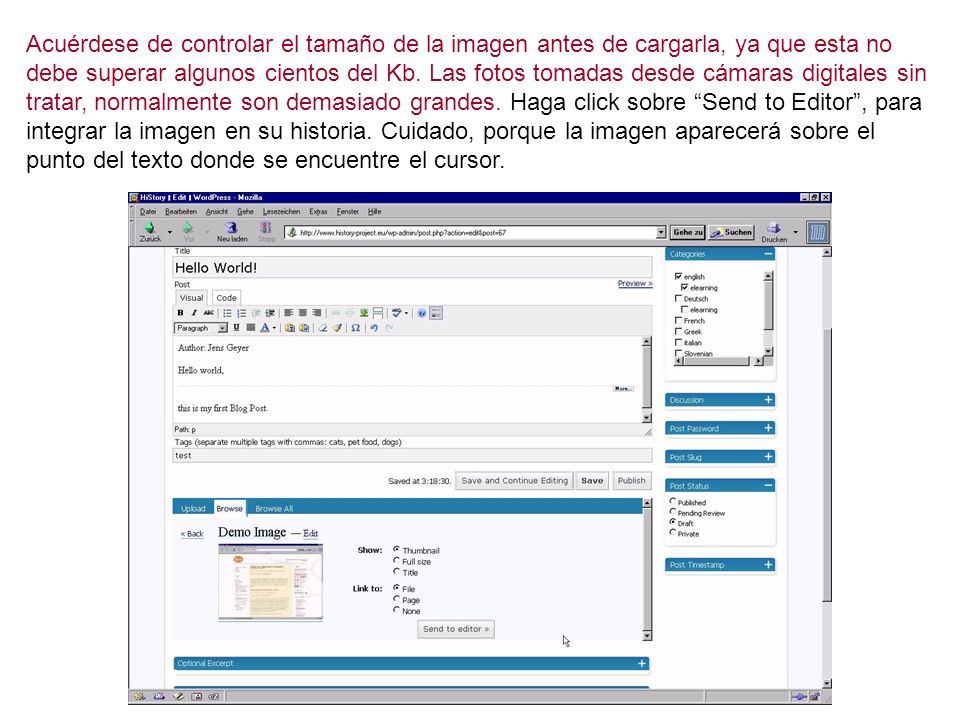 Acuérdese de controlar el tamaño de la imagen antes de cargarla, ya que esta no debe superar algunos cientos del Kb.