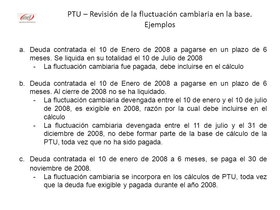 PTU – Revisión de la fluctuación cambiaria en la base. Ejemplos