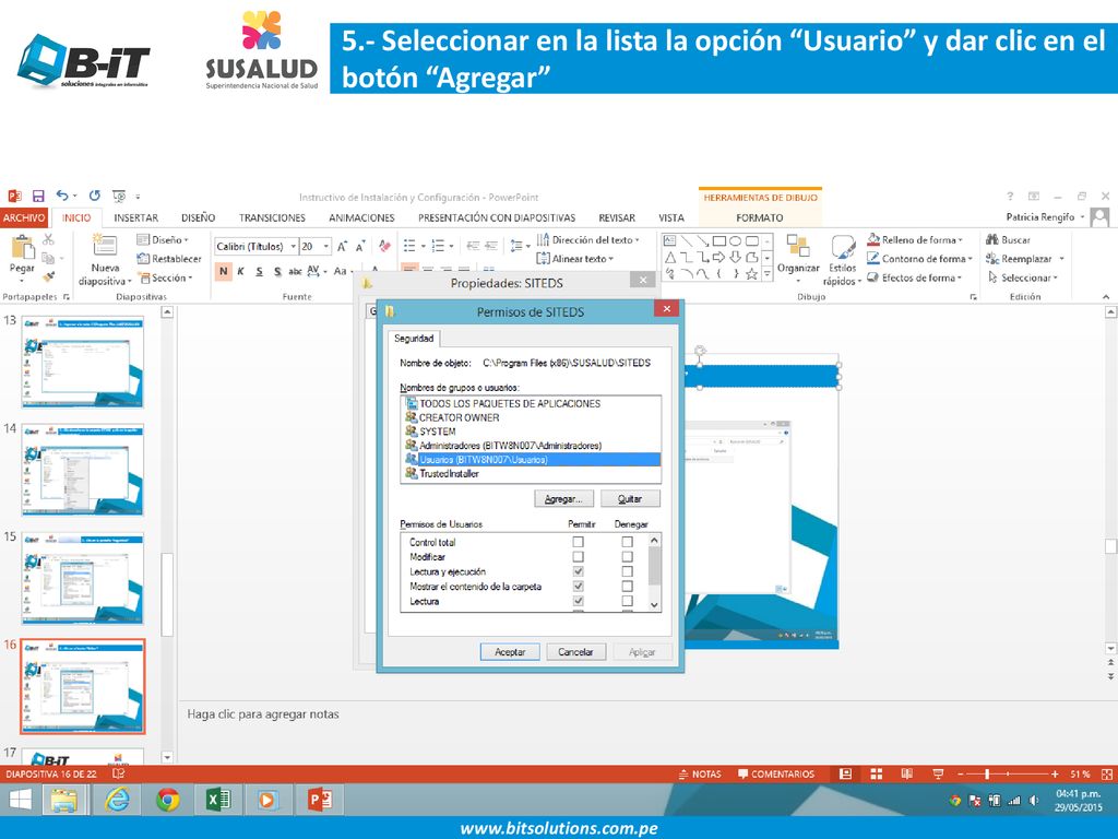 5.- Seleccionar en la lista la opción Usuario y dar clic en el botón Agregar