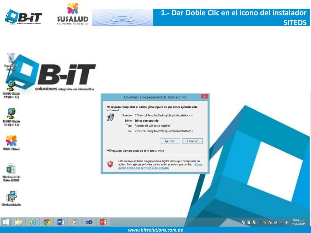 1.- Dar Doble Clic en el icono del instalador SITEDS