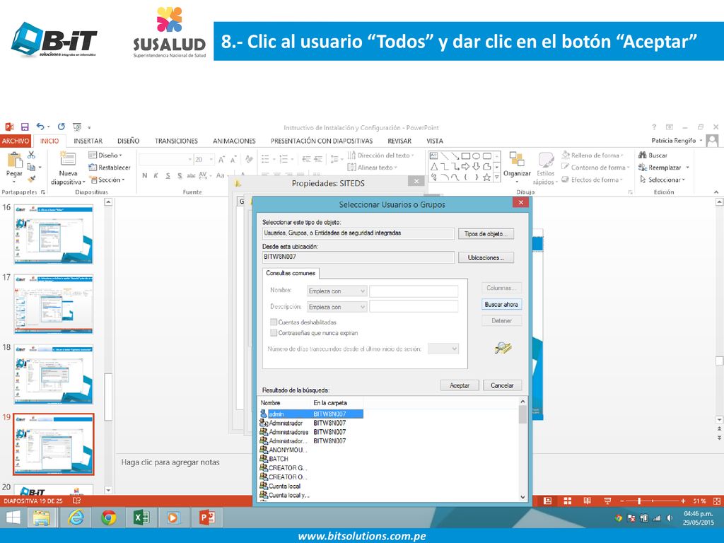 8.- Clic al usuario Todos y dar clic en el botón Aceptar