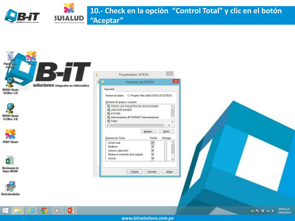 10.- Check en la opción Control Total y clic en el botón Aceptar
